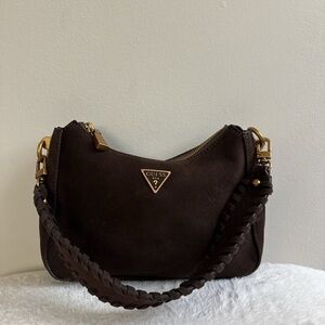 GUESS Brown Suede Kaoma Shoulder Bag
